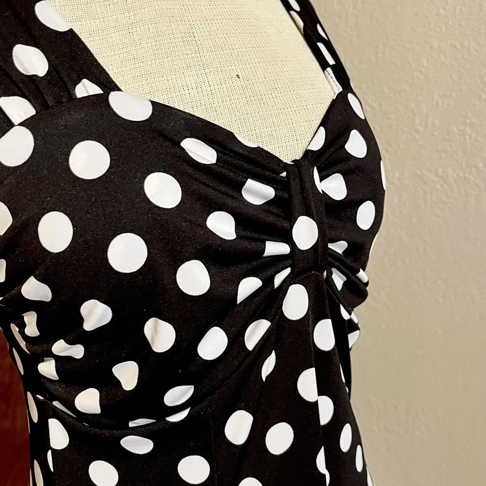Sexy black and white Polka Dot Sleeveless Dress pinup girl retro - Picture 3 of 7